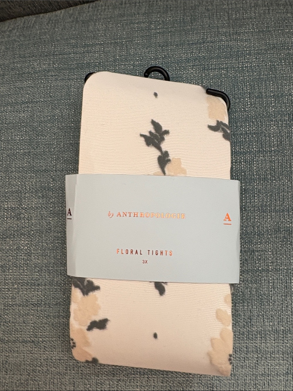 Anthropologie Cream Floral Tights with Green Accents